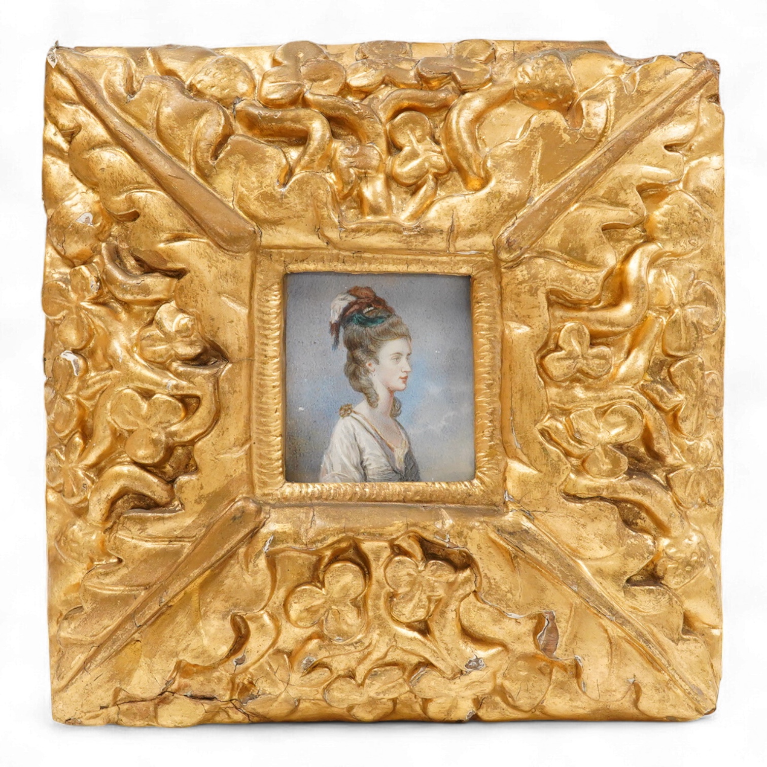 18th century School, Portrait miniature of Jane Fleming, daughter of John Fleming, Bart of Brompton Park married 23rd May 1779, Charles 3rd Earl, watercolour on ivory, inscribed in ink verso, housed in an ornate gilt fra